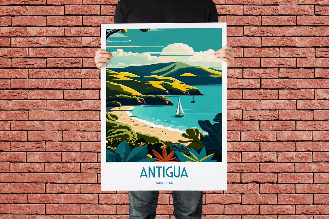 Antigua Travel Poster For Antigua Birthday Gift For Travel Print Lovers Caribbean Travel Poster For Antigua Beaches Birthday Gift Poster - Image 3