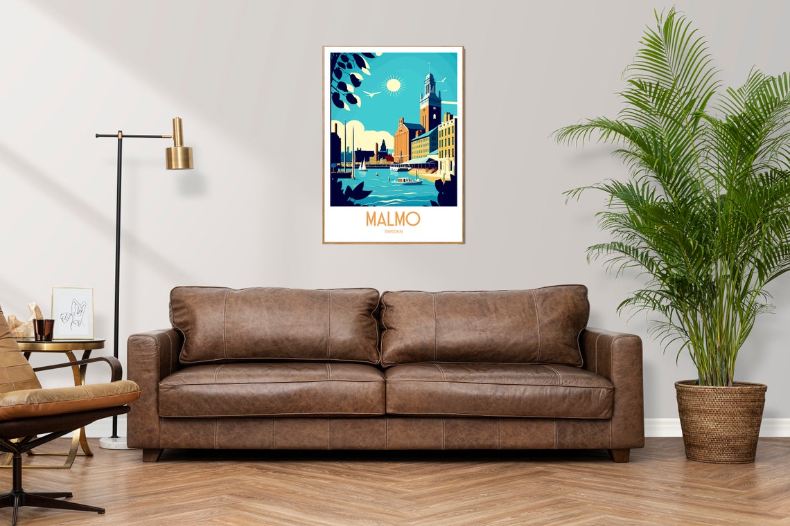 Malmo Sweden Harbor Clock Tower Vintage Seaside Travel Poster - Image 2