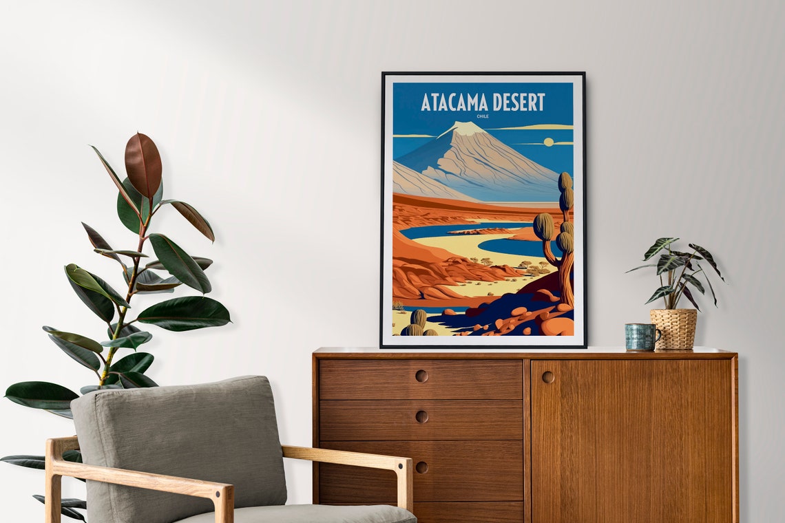 Atacama Desert Chile Snowy Volcano Cactus Lagoon Travel Poster - Image 2
