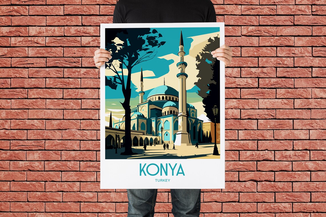 Konya Turkey Mosque Minarets Islamic Architecture Travel Poster - Image 2