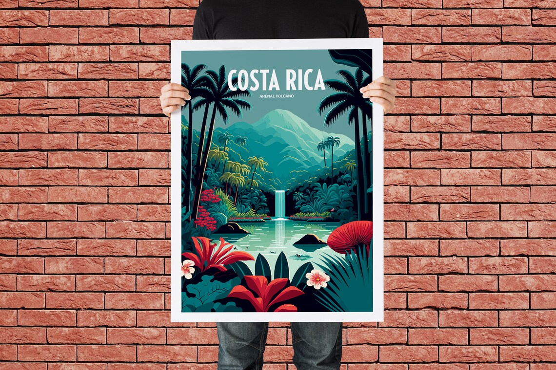 Costa Rica Waterfall Travel Poster, Arenal Volcano - Image 4