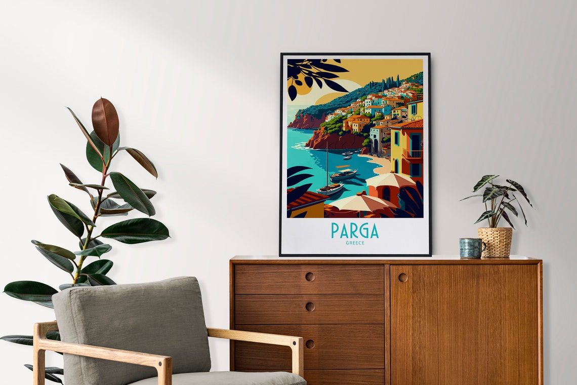 Parga Greece Turquoise Bay Cliffs Boats Vintage Travel Poster - Image 3