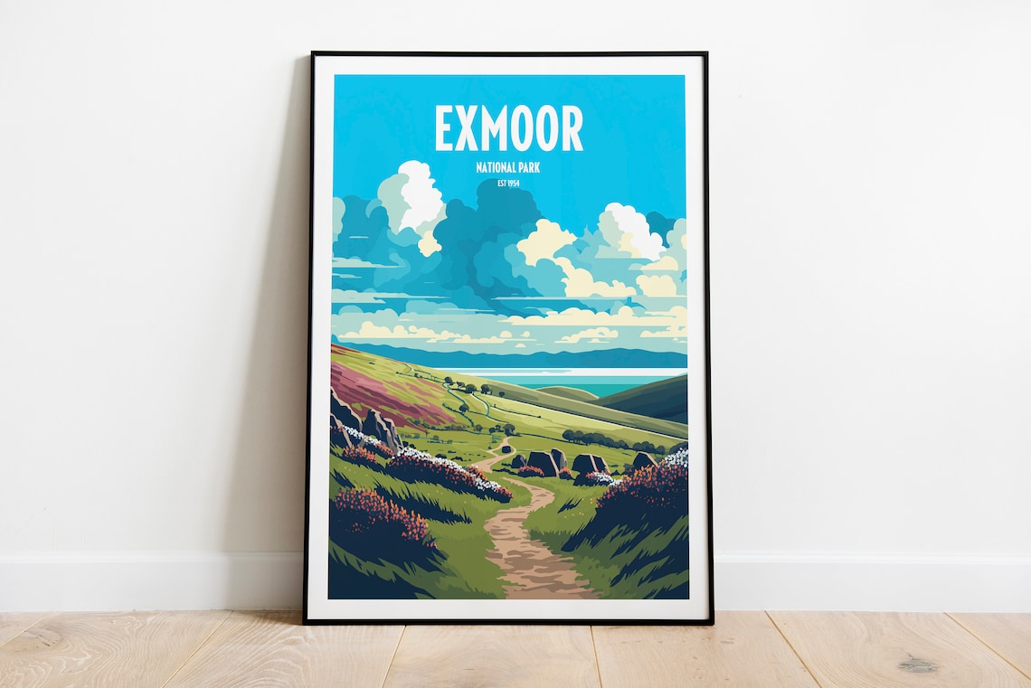Exmoor National Park Heather Hills Sea View Vintage Travel Poster
