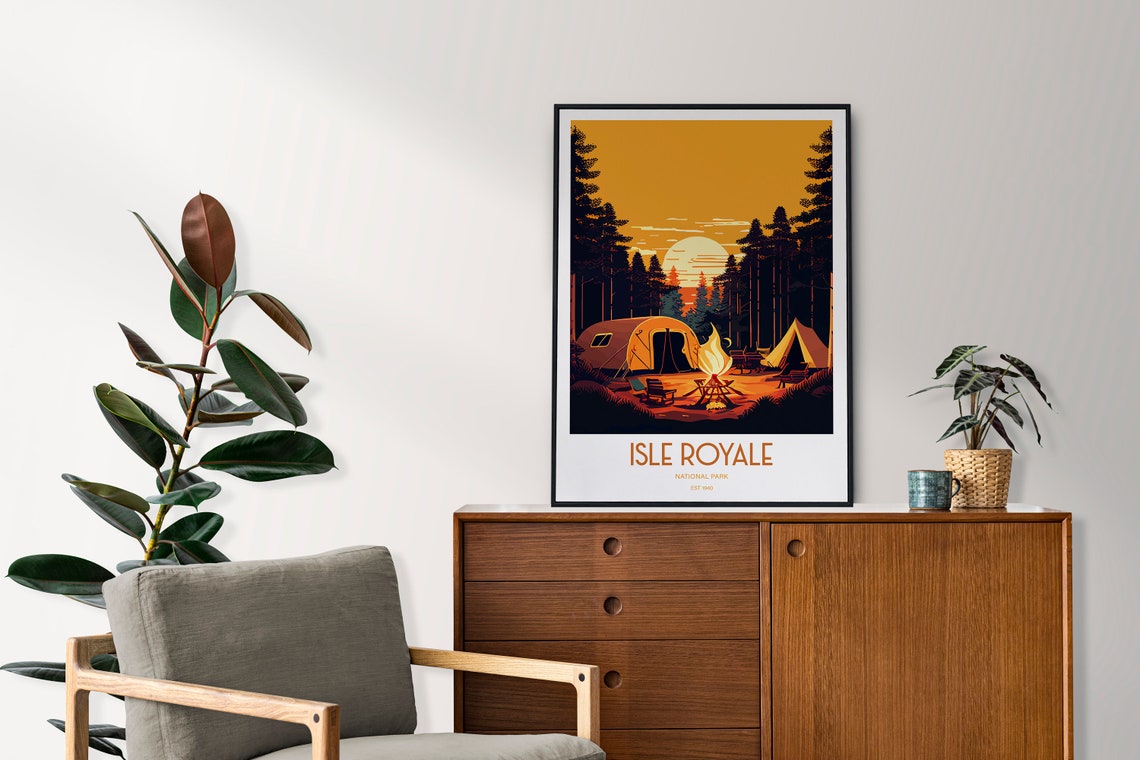 Isle Royale National Park Campfire Retro Vintage Travel Poster - Image 2