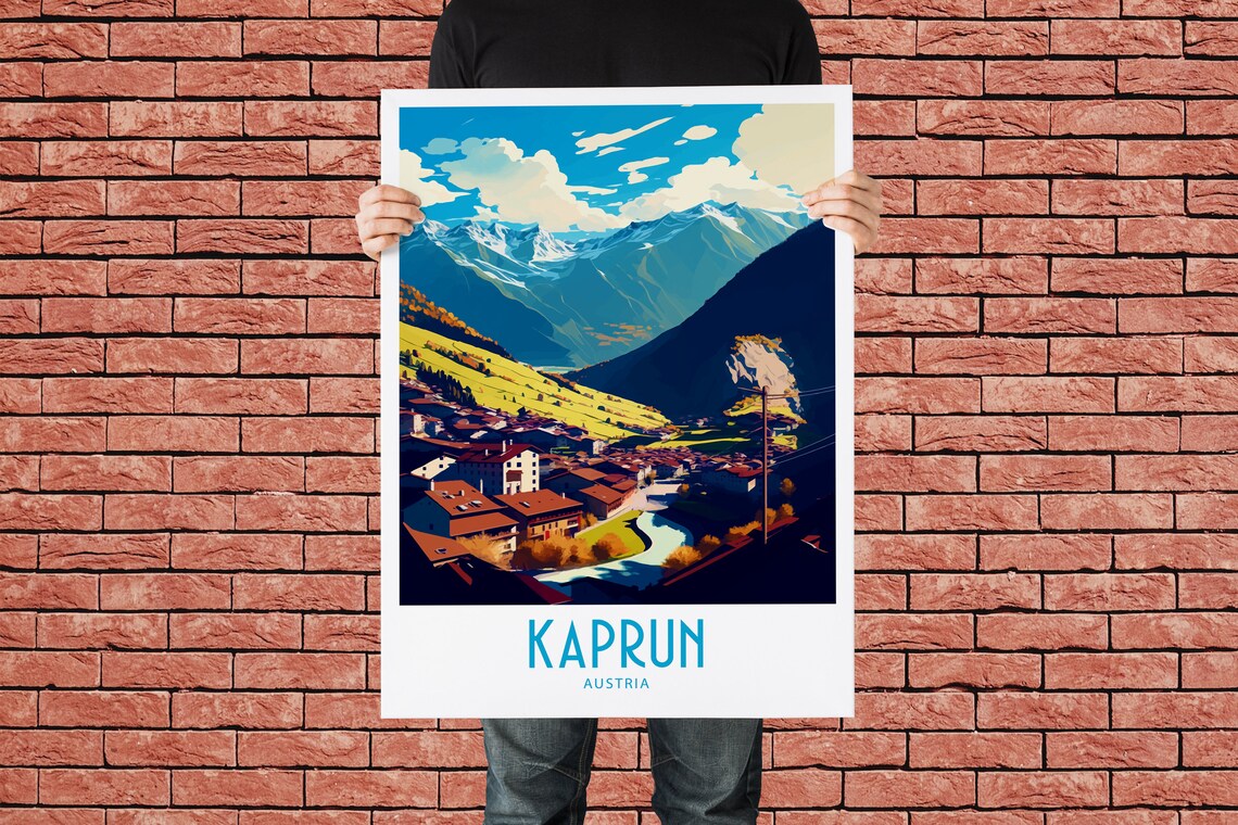 Kaprun Austria Autumn Valley Snowy Peaks Retro Travel Poster - Image 2