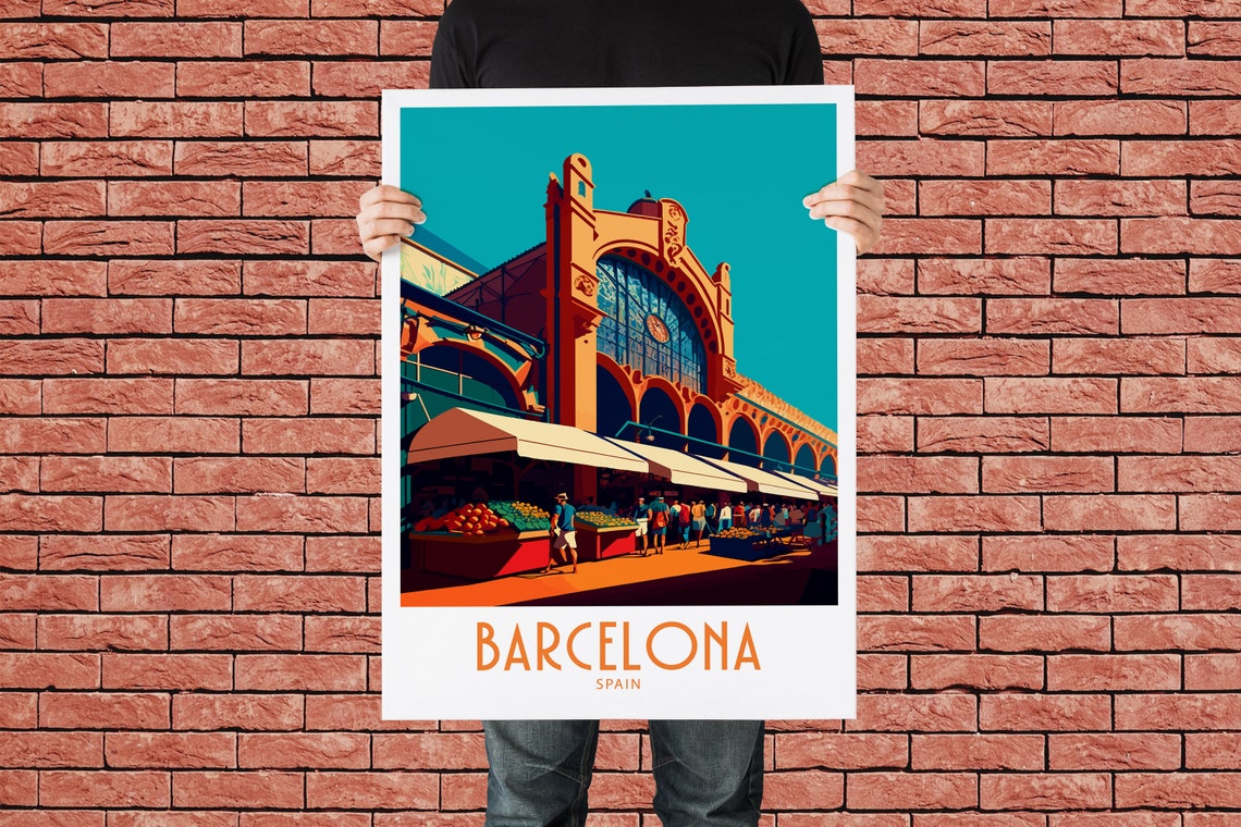 Barcelona Spain Historic Market Hall Fruit Stalls Travel Poster - Image 2