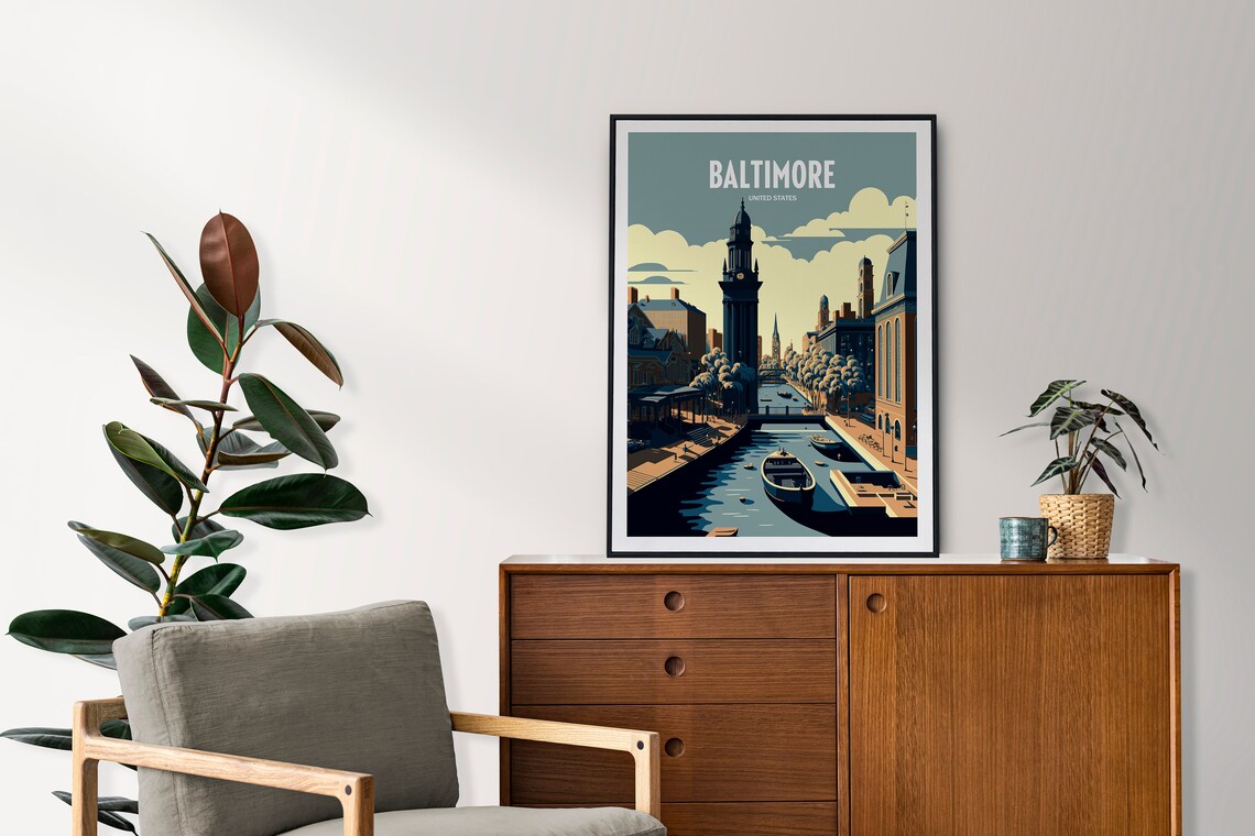 Baltimore United States Waterfront Skyline Travel Poster Art - Image 2