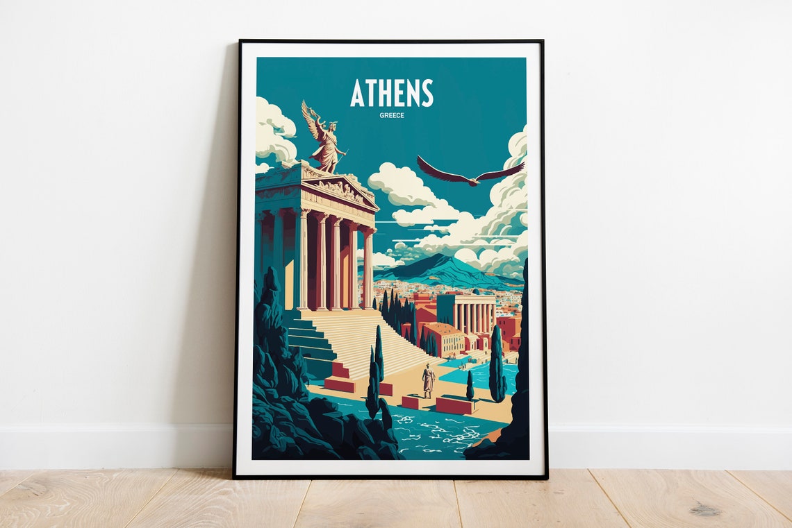 Athens Greece Ancient Temple Winged Statue Eagle Travel Poster