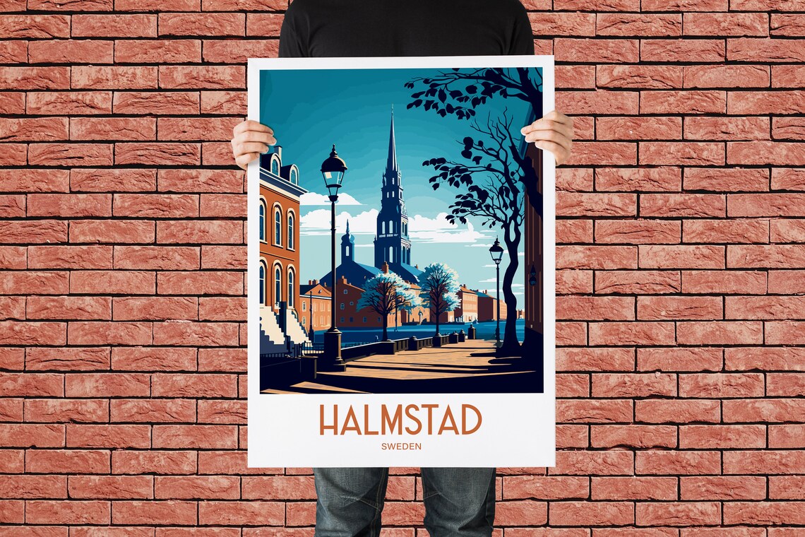 Halmstad Sweden Vintage Travel Poster with Old Church Street View - Image 2