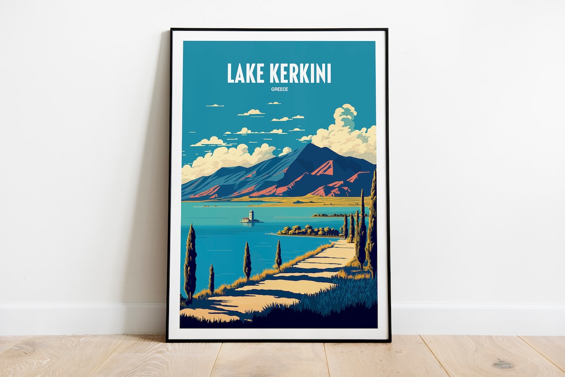 Lake Kerkini Greece Mountain Lake Cypress Vintage Travel Poster