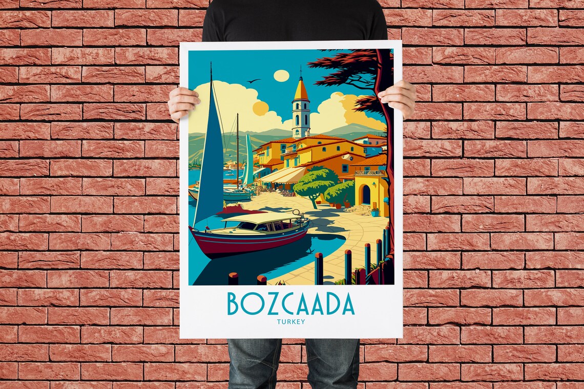 Bozcaada Turkey Harbor Sailboats Church Tower Vintage Travel Poster - Image 2