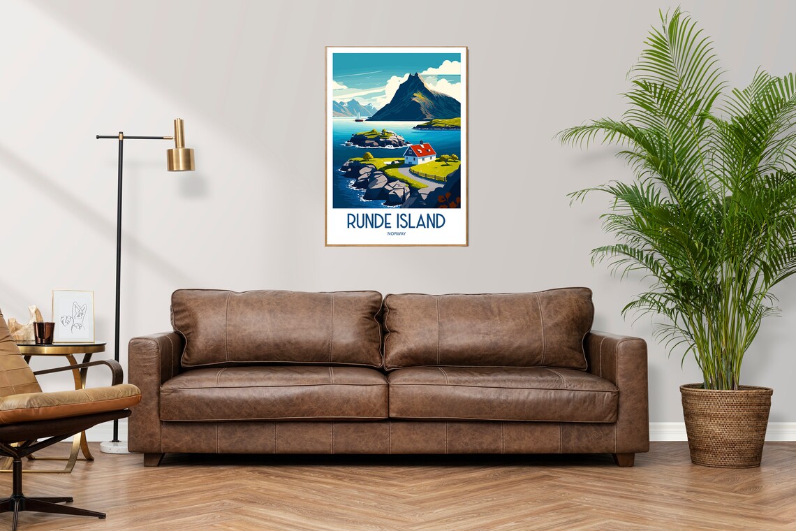 Runde Island Norway Coastal Mountain View Retro Travel Poster - Image 3