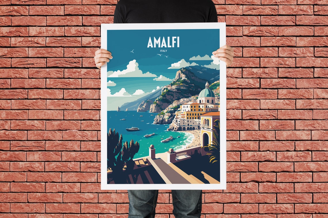 Amalfi Coast Travel Print Italy Coast Travel Poster Amalfi Italy Travel Print Italian Seaside Retro Print Coast Travel Poster - Image 5