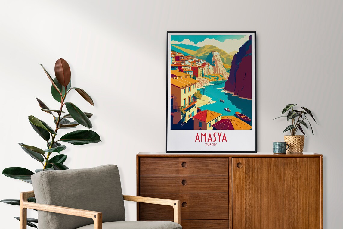 Amasya Turkey River Gorge Cliff Houses View Vintage Travel Poster - Image 4