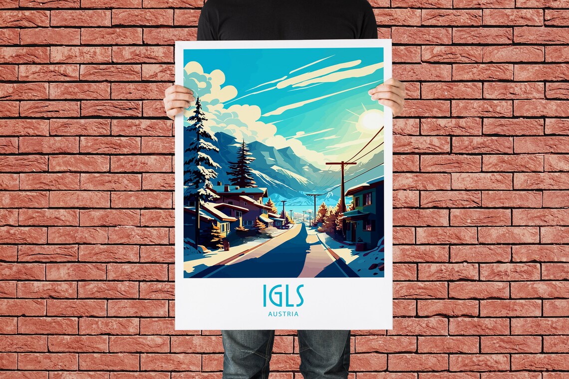 Igls Austria Snowy Village Street Scene Sunny Retro Travel Poster - Image 2