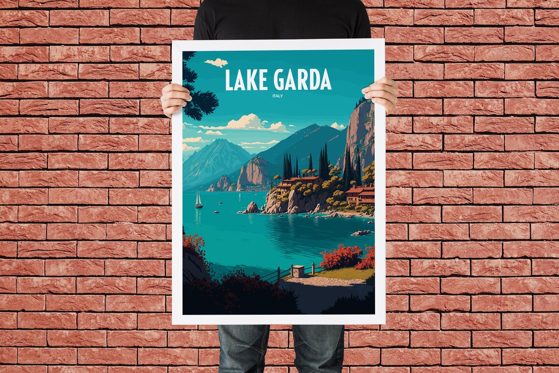 Lake Garda Italy Travel Poster, Europe Landmark