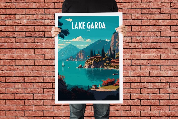 Lake Garda Italy Travel Poster, Europe Landmark