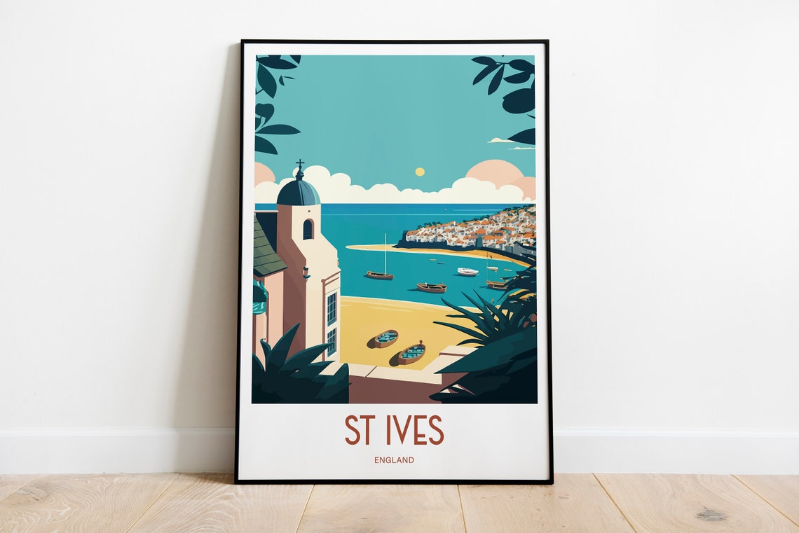 St Ives England Cornish Harbor Beach View Retro Travel Poster