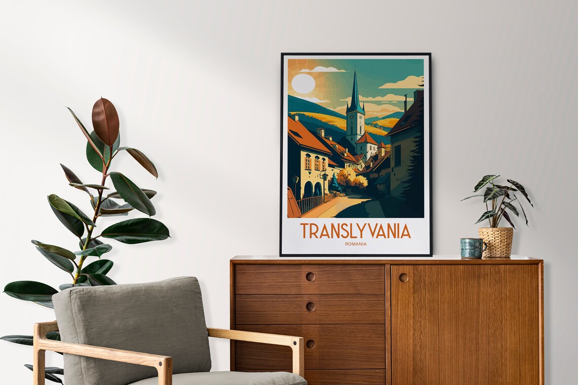 Transylvania Romania Village Street Church Spire Travel Poster - Image 4