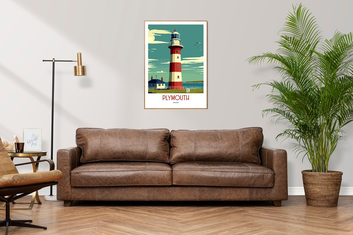 Plymouth Travel Poster, Devon Lighthouse Art Print - Image 3