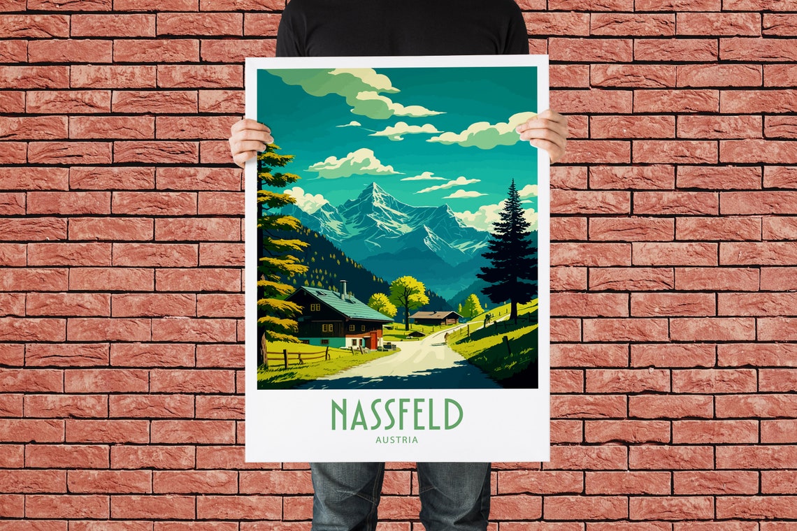Nassfeld Austria Alpine Chalet Mountain Road Vintage Travel Poster - Image 2