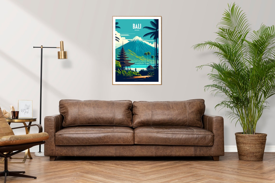 Bali Indonesia Retro Travel Poster with Temple and Volcano Views - Image 4