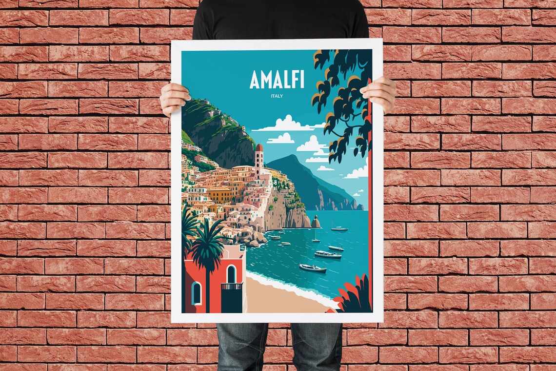 Amalfi Coast Travel Poster, Retro Italian Seaside - Image 3
