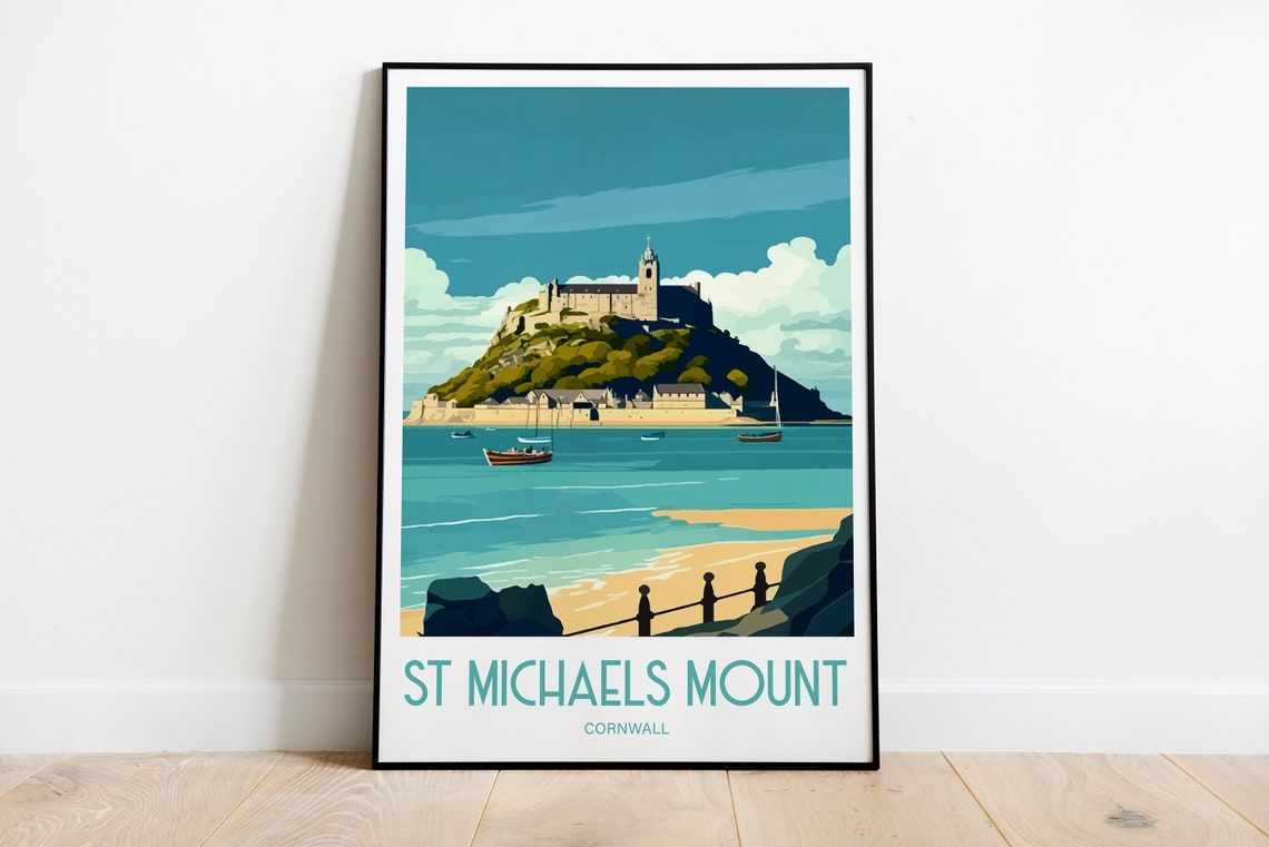 St Michaels Mount Cornwall Island Castle Retro Travel Poster