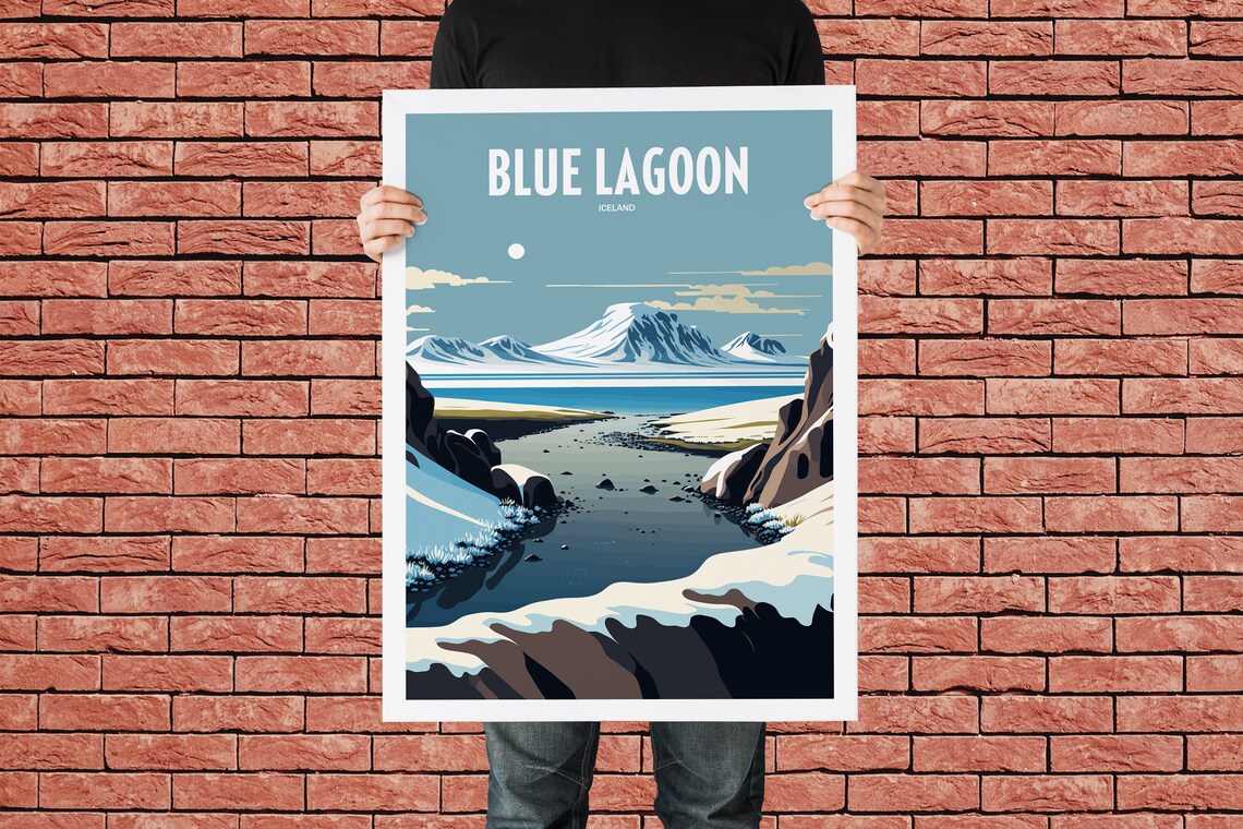 Blue Lagoon Iceland Snowy Lagoon Mountains Winter Travel Poster - Image 4