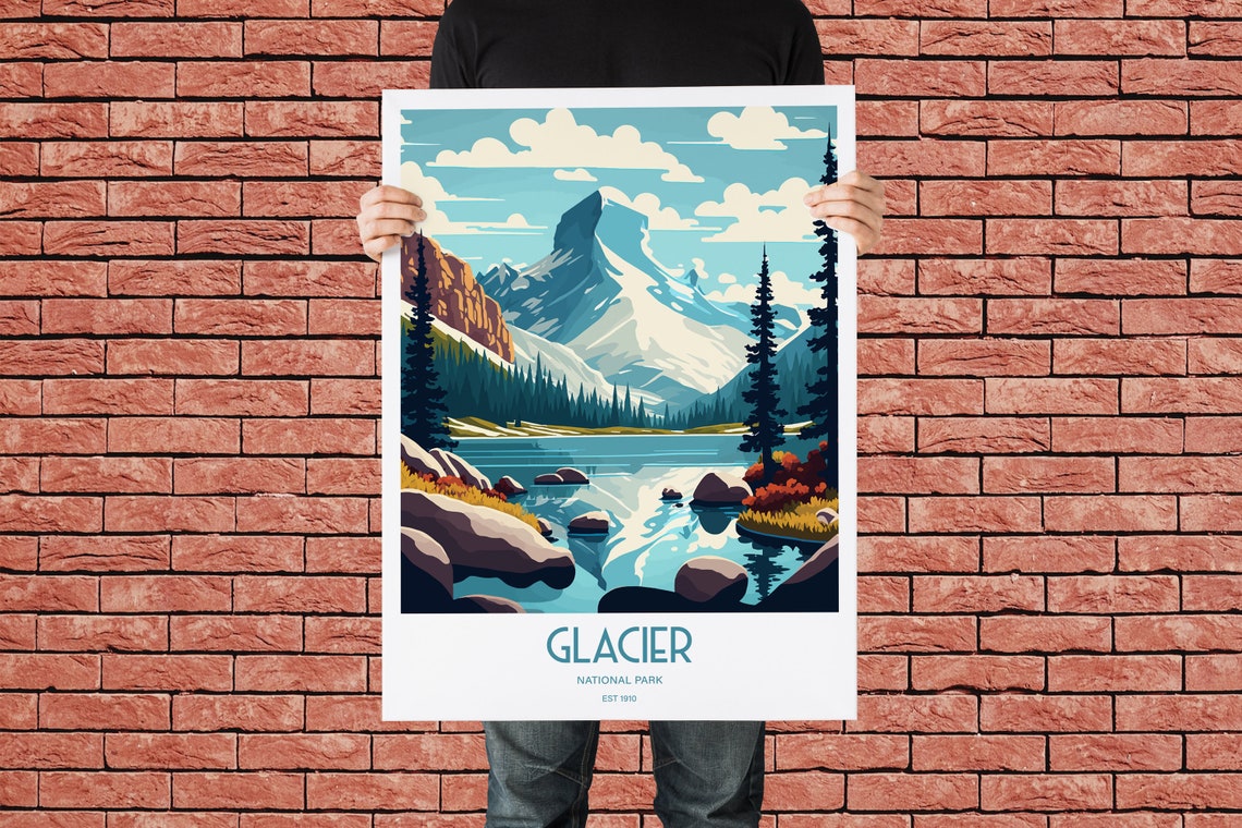 Glacier National Park Travel Print National Park Travel Art Glacier Travel Print Usa National Park Glacier Travel Poster - Image 3