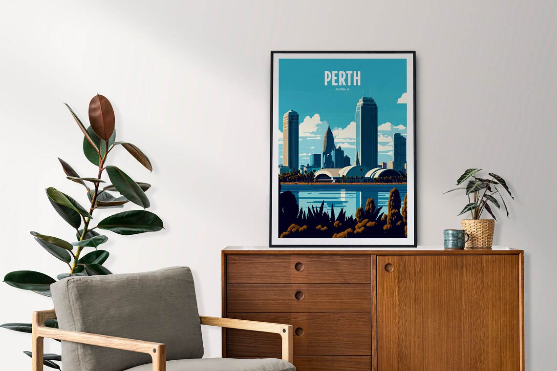 Perth Australia City Skyline Riverside Daytime Vintage Travel Poster - Image 3