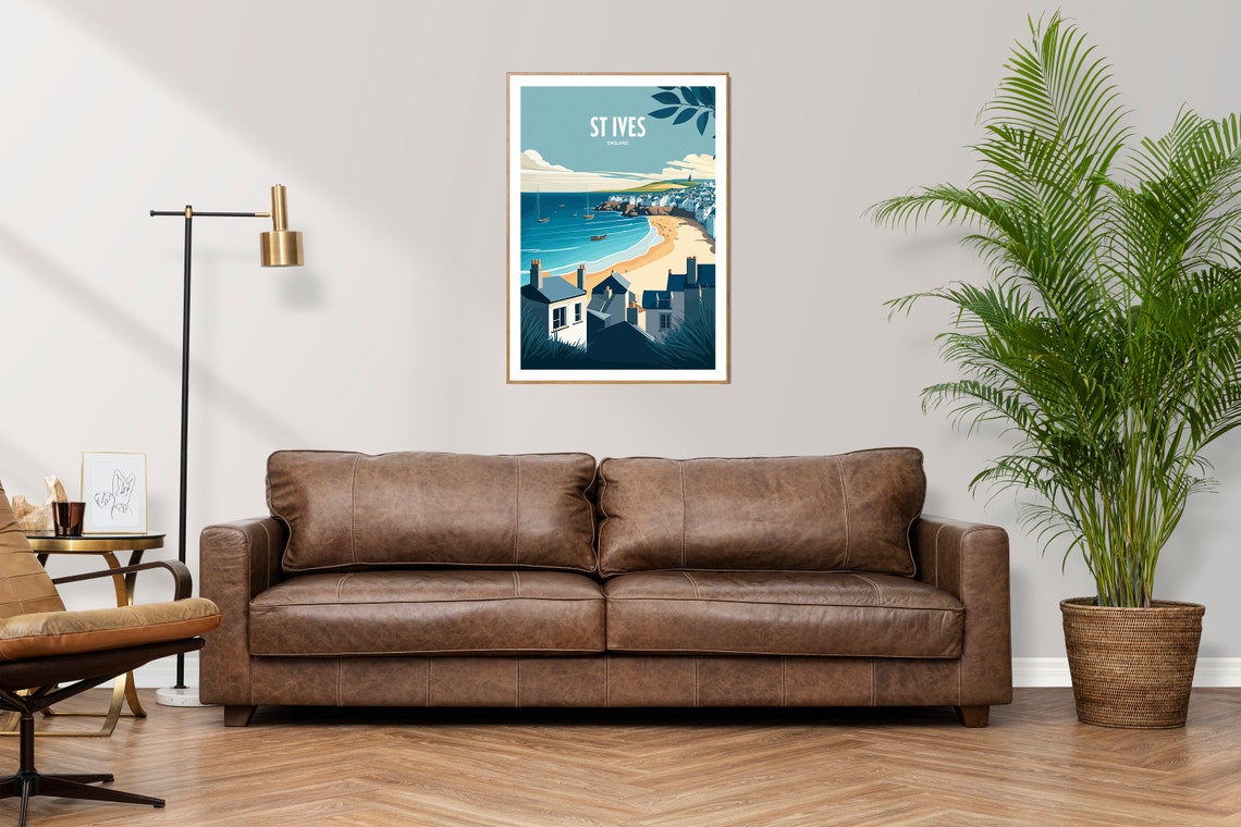St Ives England Sunny Beach Harbor Boats Vintage Travel Poster - Image 2