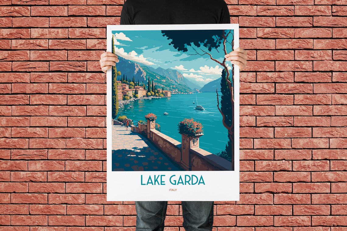 Lake Garda Italy Travel Poster, Seaside Landmark - Image 4