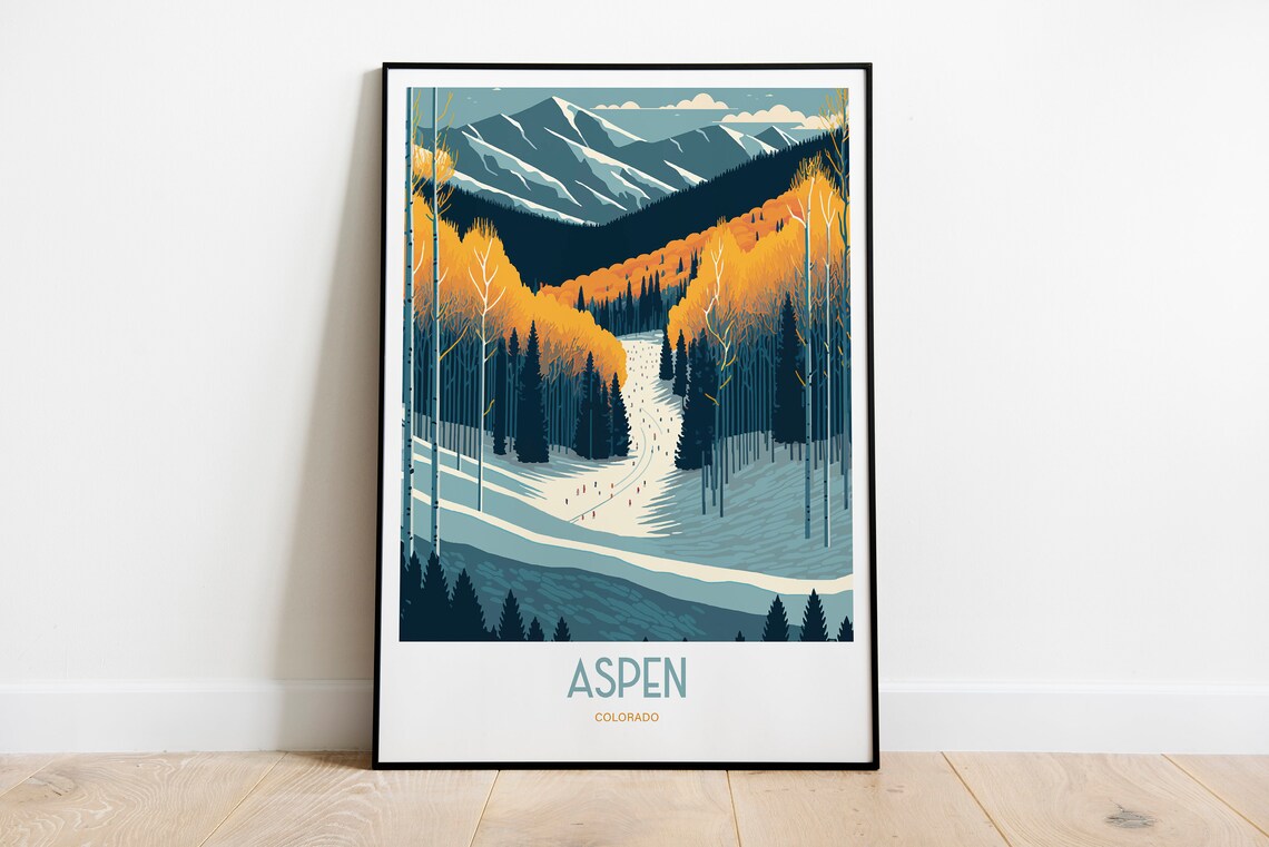 Aspen Ski Travel Print Aspen Resort Travel Art Skiing Travel Print Skiing Slope Aspen Skiing Travel Poster