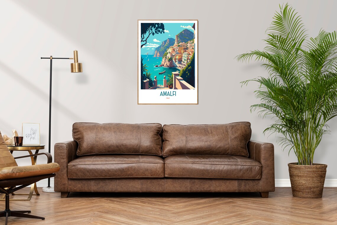 Amalfi Italy Cliffside Coastal Town Sea View Vintage Travel Poster - Image 3