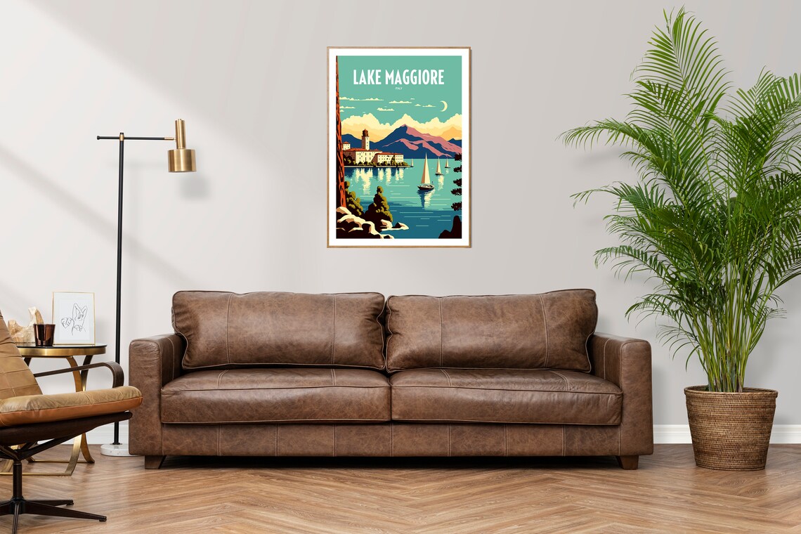 Lake Maggiore Italy Retro Travel Poster with Sailboats and Villa - Image 3
