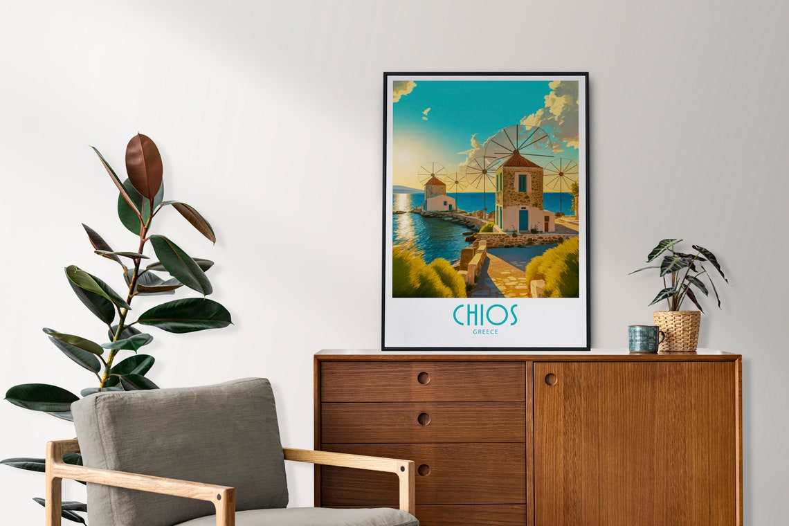 Chios Island Greece Seaside Windmills Sunset Vintage Travel Poster - Image 4