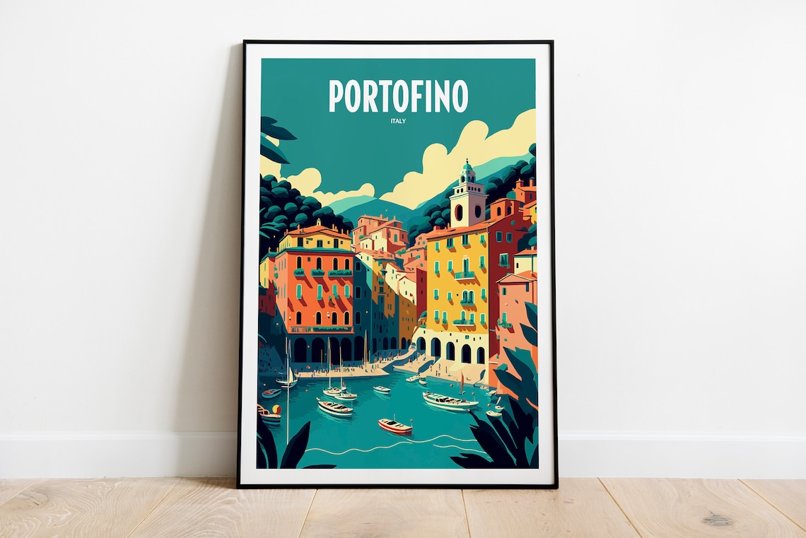 Portofino Italy Colorful Harbor Boats Italian Riviera Poster