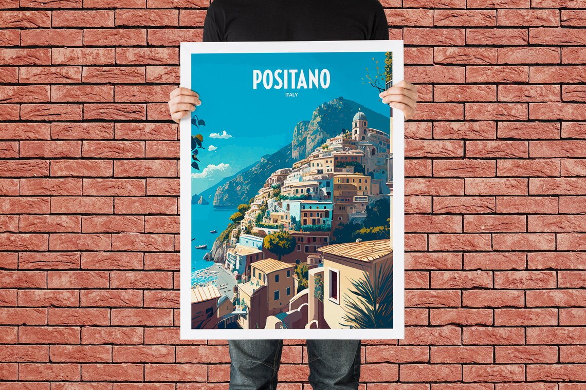 Positano Italy Amalfi Coast Cliffside Village Scene Travel Poster - Image 4