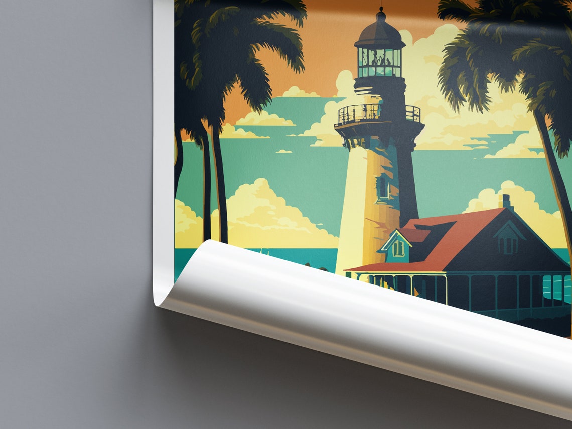 Key West Florida Lighthouse Travel Poster Tropical Sunset Beach Art - Image 2