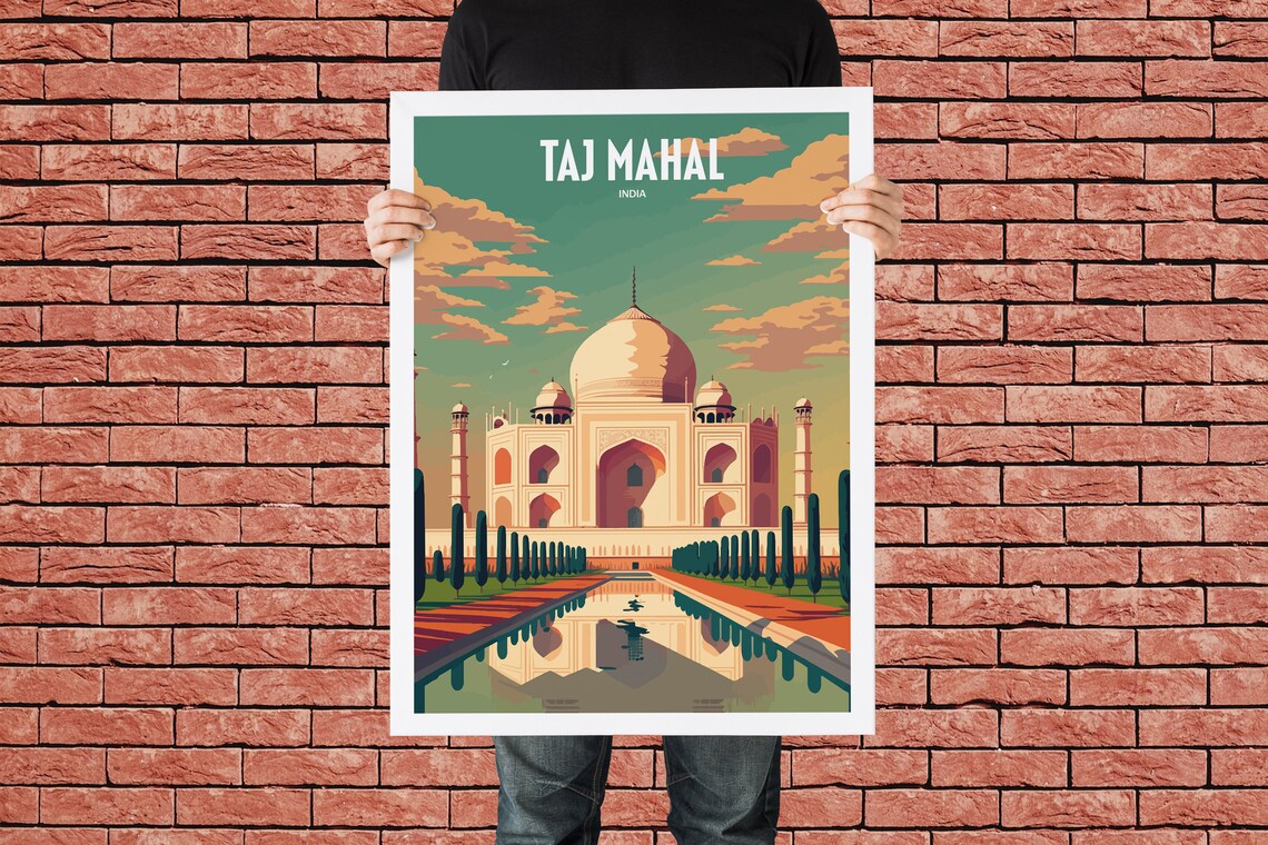 Taj Mahal India Golden Sunset Evening Reflection Travel Poster - Image 3