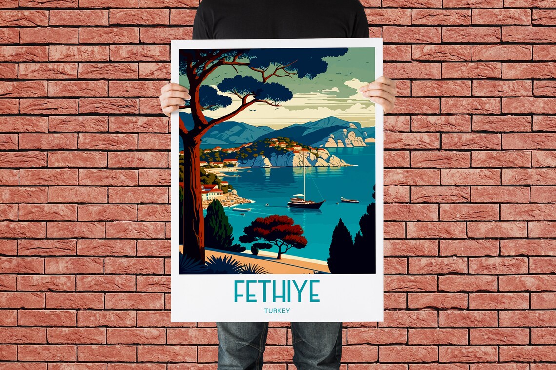 Fethiye Turkey Mediterranean Coastal Bay Sailboat Travel Poster - Image 3