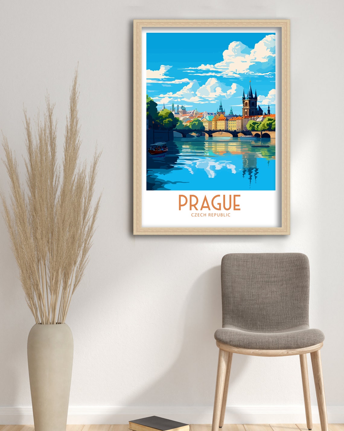 Prague Czech Republic Charles Bridge Travel Poster River Vintage Art - Image 4