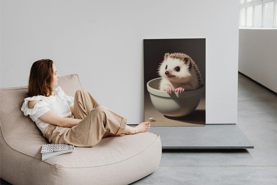 Baby Hedgehog Wall Art Home Decor Cute Animal Painting Living Room Art - Image 3