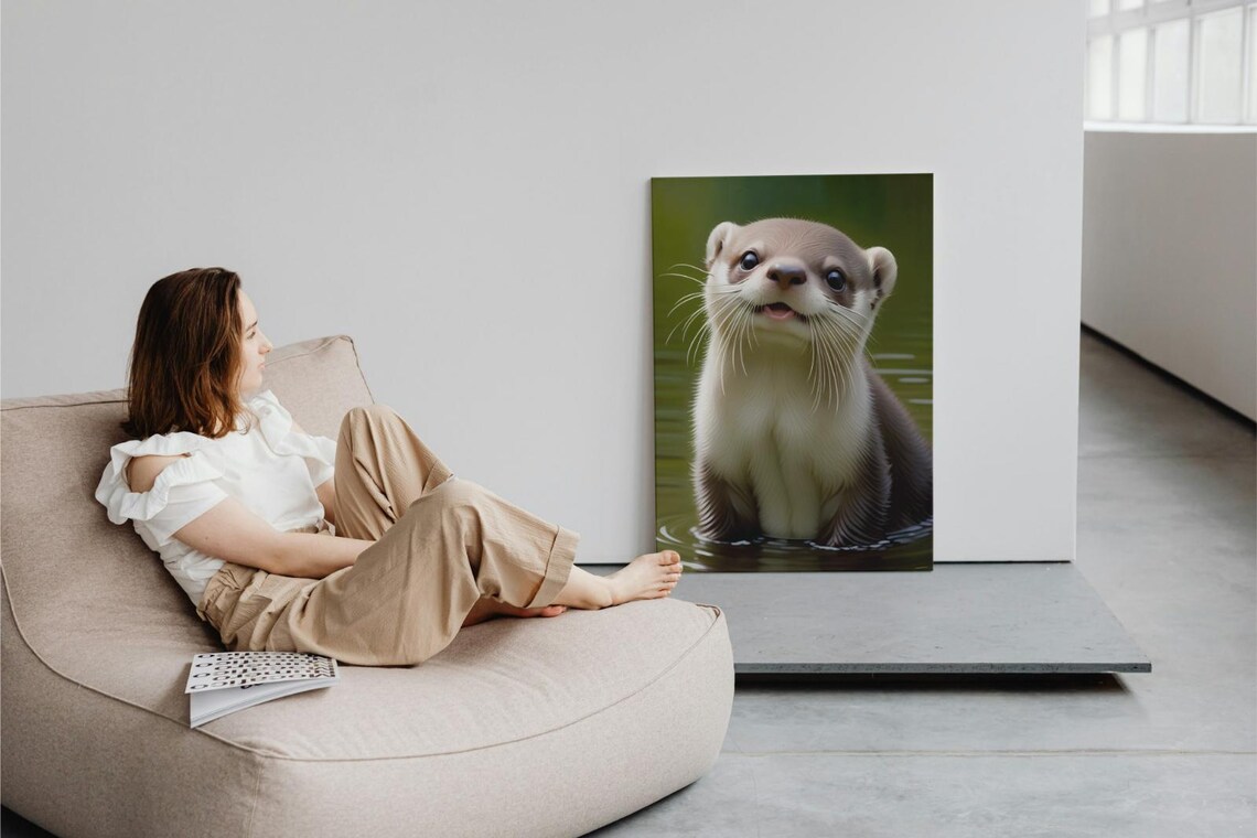Baby Otter Smiling In Water Green Pond Cute Wildlife Nursery Wall Poster - Image 3