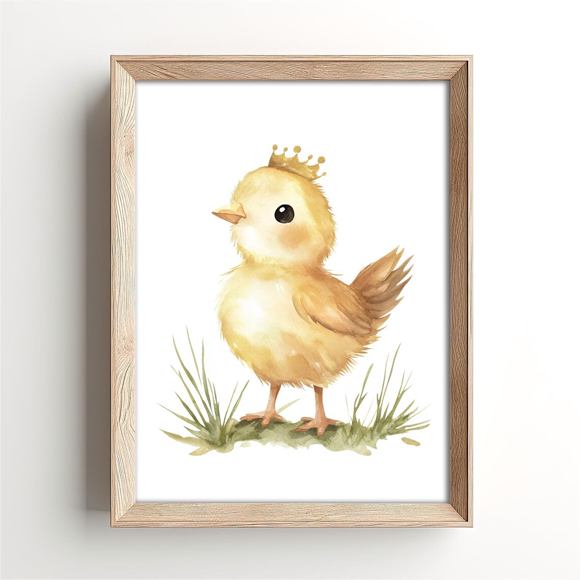 Baby Chick Wearing a Tiny Golden Crown Watercolor Nursery Poster