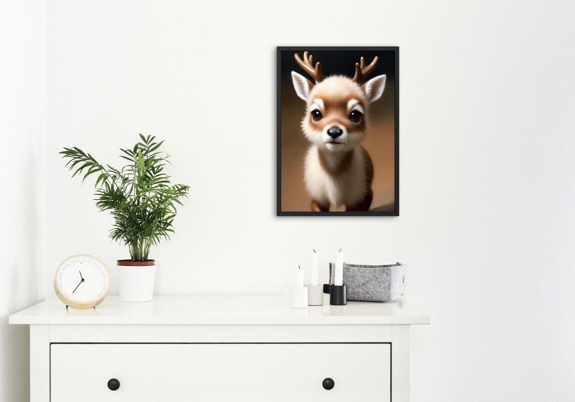 Baby Reindeer Calf Antlers Big Brown Eyes Woodland Nursery Wall Poster - Image 4