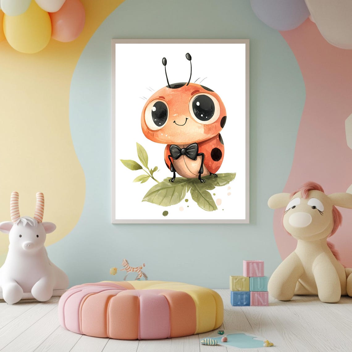 Cute Ladybug Wearing a Black Bow Tie Sitting on a Leaf Poster - Image 2