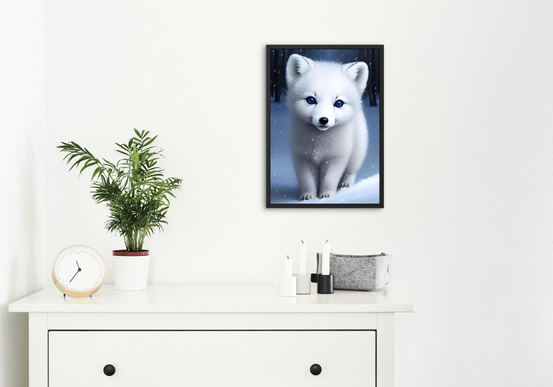 Baby Arctic Fox Blue Eyes Snow Winter Wonderland Nursery Wall Art Poster - Image 4