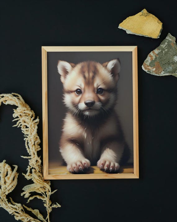 Baby Wolverine Wall Art Home Decor Cute Animal Painting Living Room Art